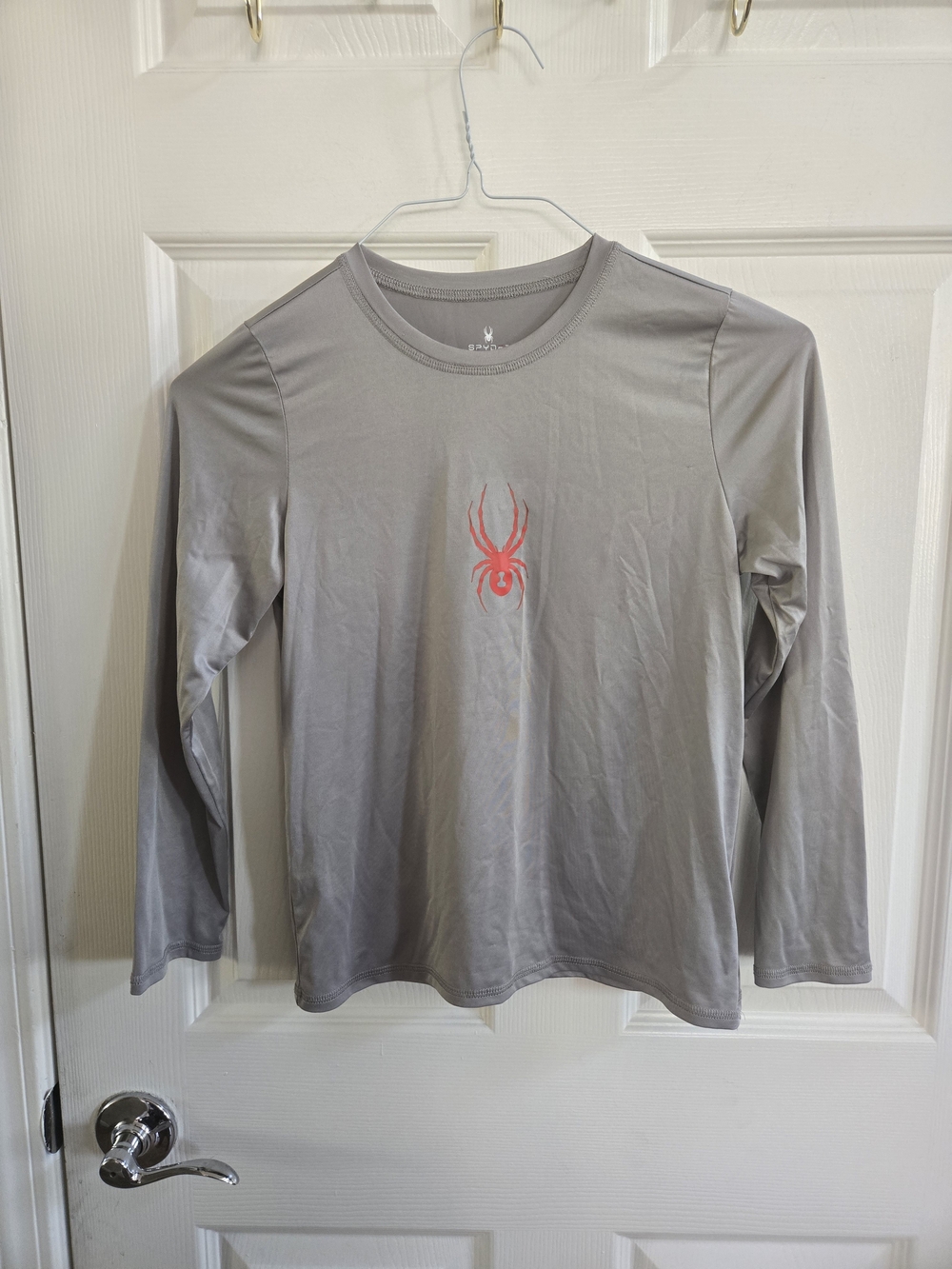 Spyder Light Gray Long-Sleeve Performance Tee with Red Spider Logo
